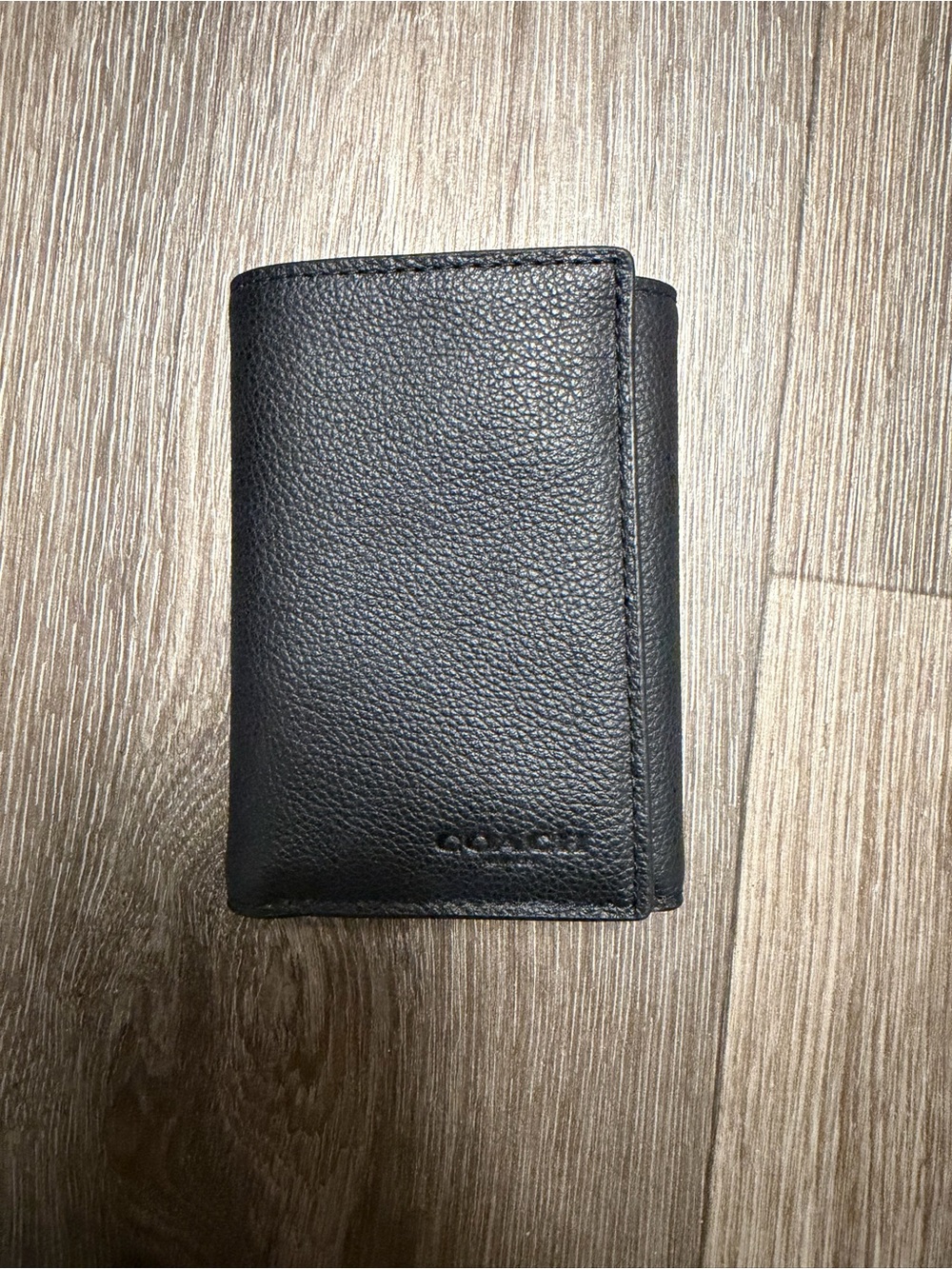 Coach Black Pebbled Leather Tri-Fold Card Wallet